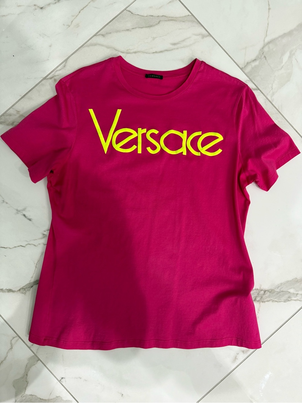 Versace Kids Hot Pink Tee with Neon Yellow Logo